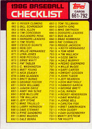 1986 Topps Baseball Cards      791     Checklist: 661-792